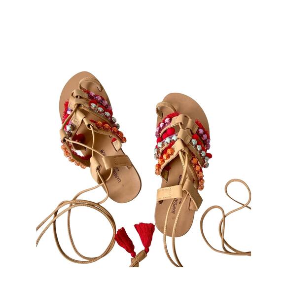 Anthropologie Handmade In Italy Beaded Leather Sandals Size 6 - Picture 1 of 7